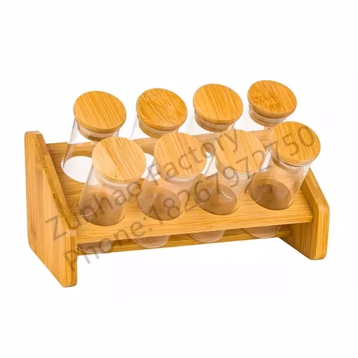 ست جا ادویه (بانکه) 8 عددی استند دار بامبو شیشه ای مدل D3.8 کد Gw90302006