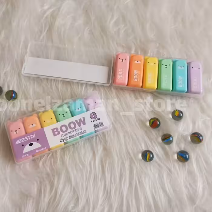 پک هایلایتر خرسی، 
سایز مینی، رنگ پاستلی،پک 6 تایی