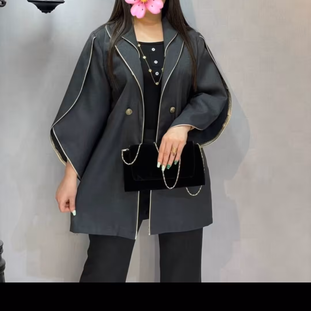 مانتو کتی دو یقه نوار دوزی آستین هلال آیسو