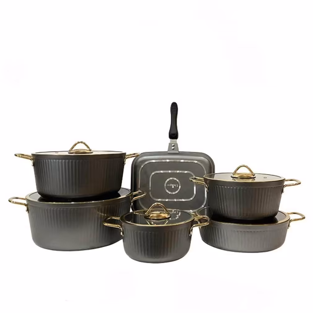 سرویس 12 پارچه مشکی فلورانس درب فلت مدل UN-8422 | طراحی شیک و مدرن