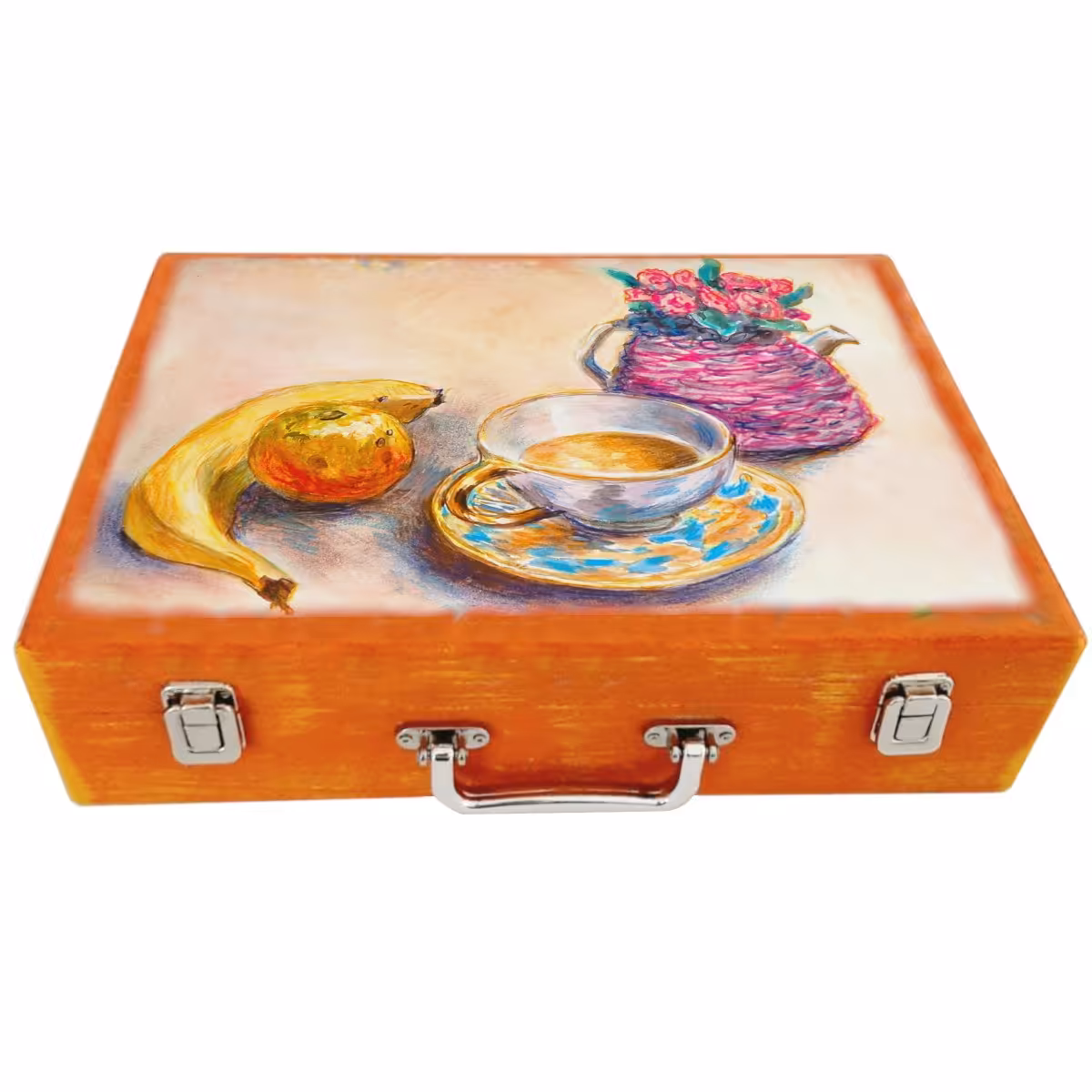 جعبه چوبی مدل چمدان بزرگ طرح  هنری 008