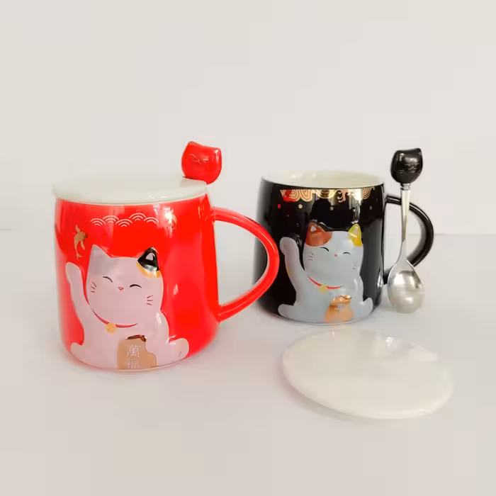 ماگ طرح گربه برجسته قاشق دار