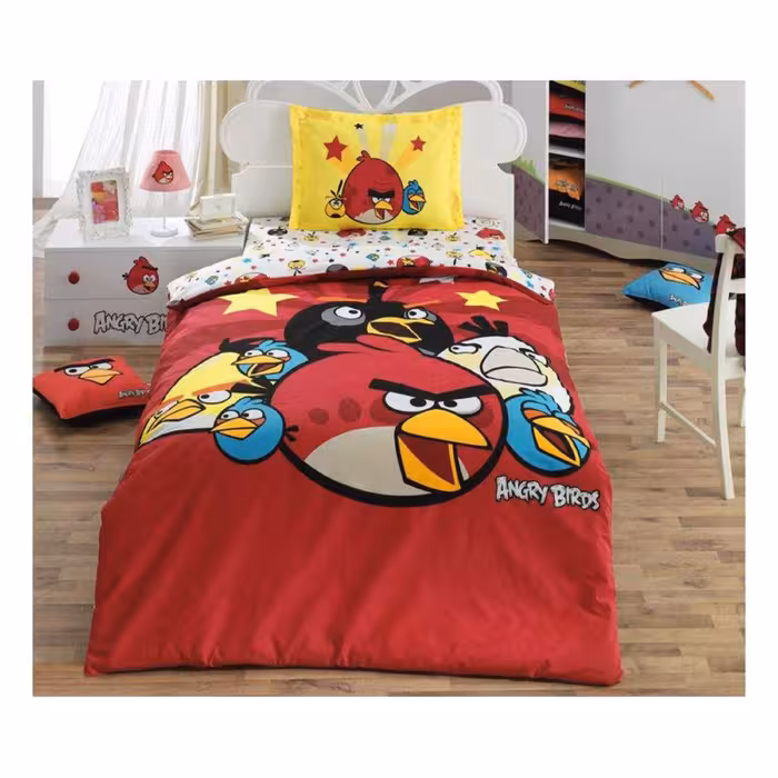 سرویس ملحفه طرح Angry Birds 3 یک نفره 3 تکه چند رنگ