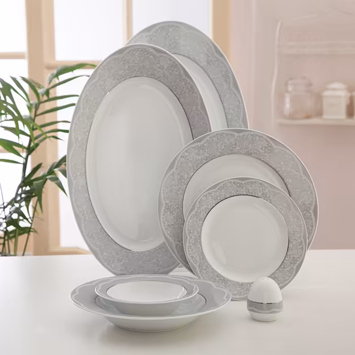 سرویس چینی زرین طرح ایزابل پلاتینی 28 پارچه