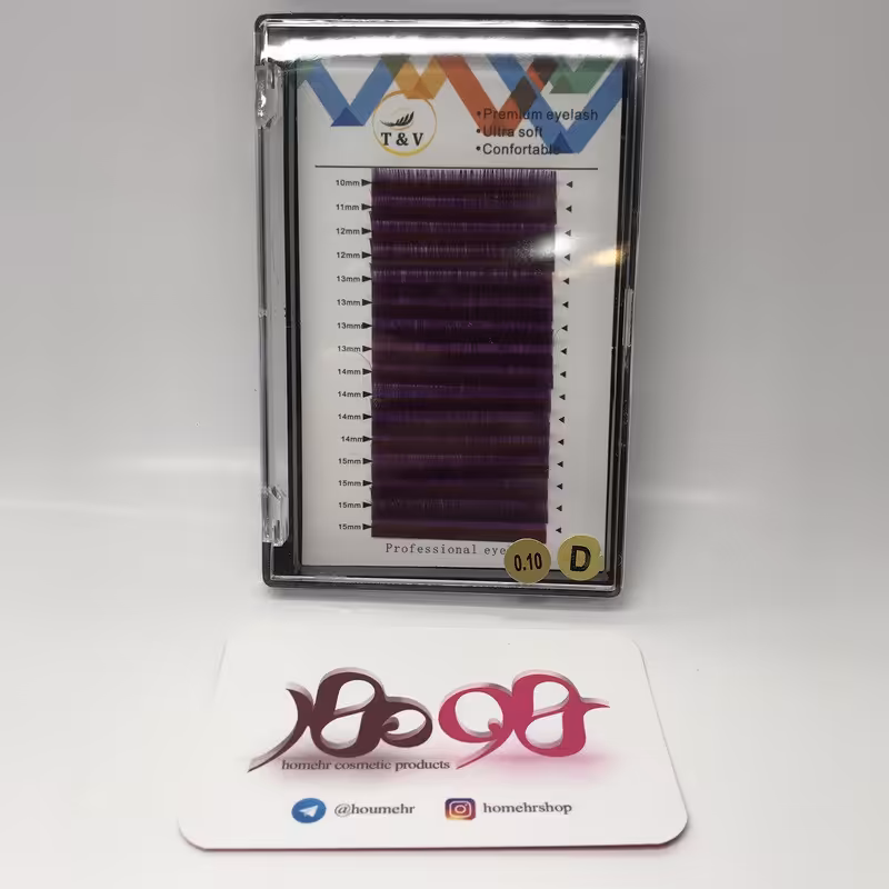 مژه اکستنشن بنفش تی اند وی مدل D ضخامت 10 و سایز میکس - T&amp;v