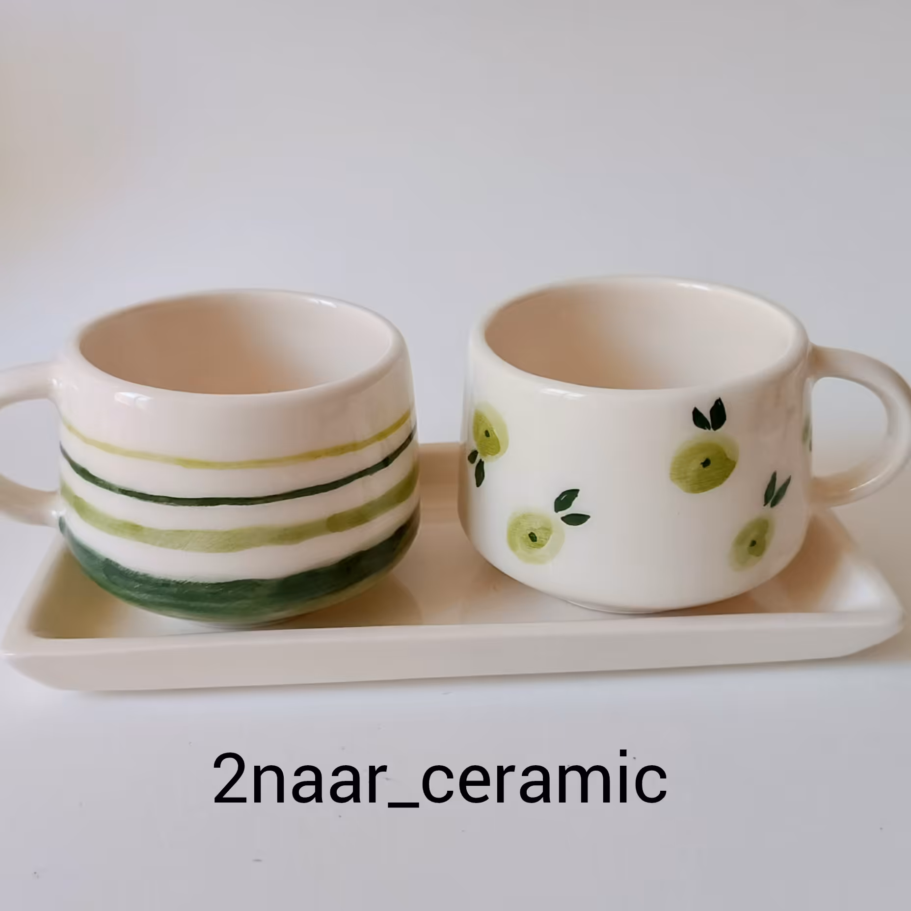 سرویس چایخوری دونفره (سبز و سفید) 2فنجان با سینی کوچک