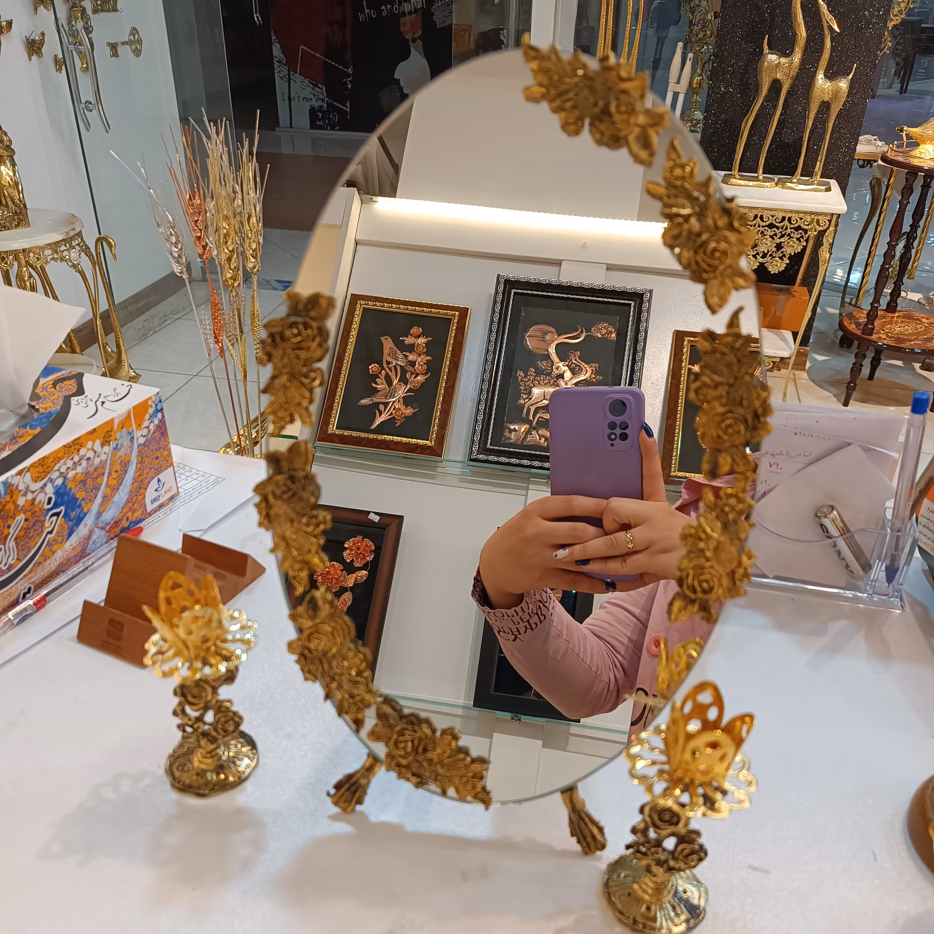 آینه و شمعدان دکوری و تزئینی آلیاژ بیضی سایز بزرگ کیفیت درجه یک