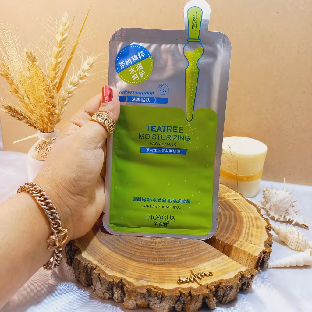 ماسک ورقه ای ترمیم کننده و ضد آکنه درخت چای سبز اصلی بیوآکوا BIOAQUA کد 9346 | پخش عمده