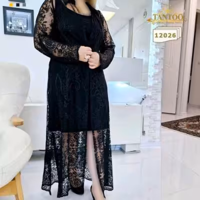 ست مجلسی سایز بزرگ دانتل و کرپ سولار12026