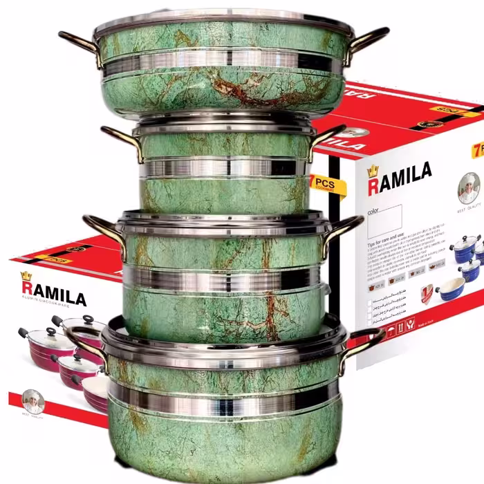 سرویس قابلمه هفت پارچه زنبوری طرح سنگ - تولیدی قابلمه زنبوری طرح سنگ در ایران - non stick cookware factory