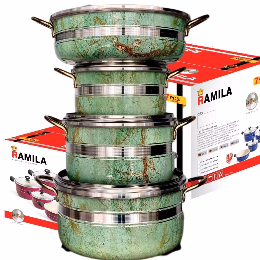 سرویس قابلمه هفت پارچه زنبوری طرح سنگ - تولیدی قابلمه زنبوری طرح سنگ در ایران - non stick cookware factory