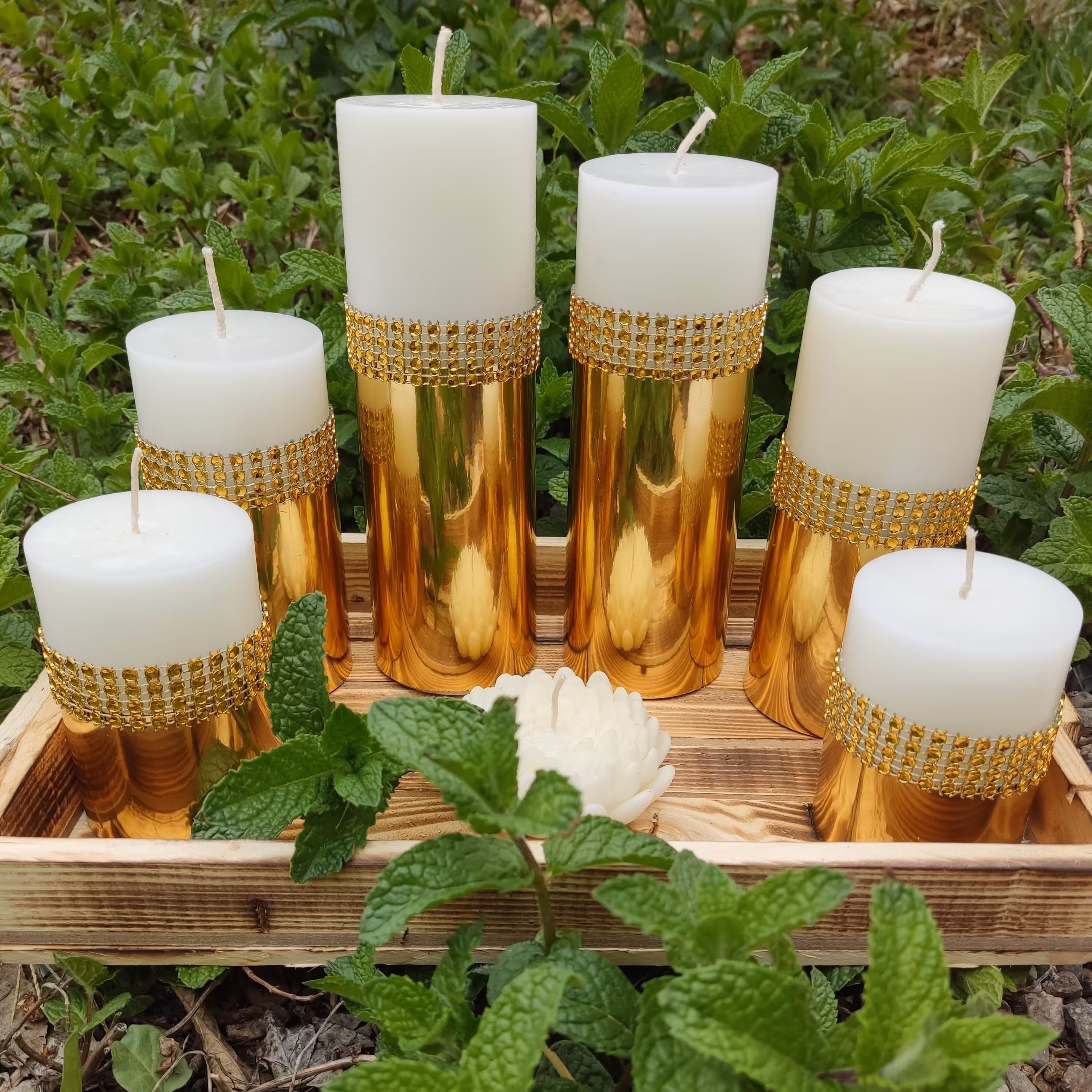 ست استوانه ای شمع های آینه ای طلایی