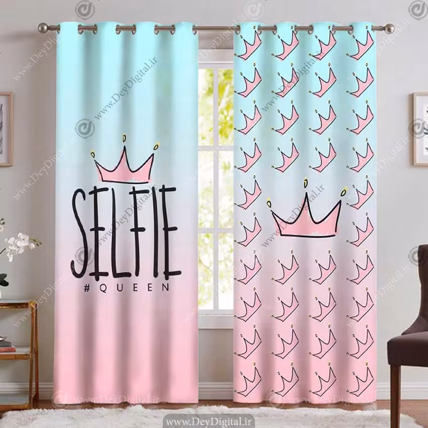 پرده پانچی چاپی فانتزی اتاق دختر رنگ صورتی PK-5302