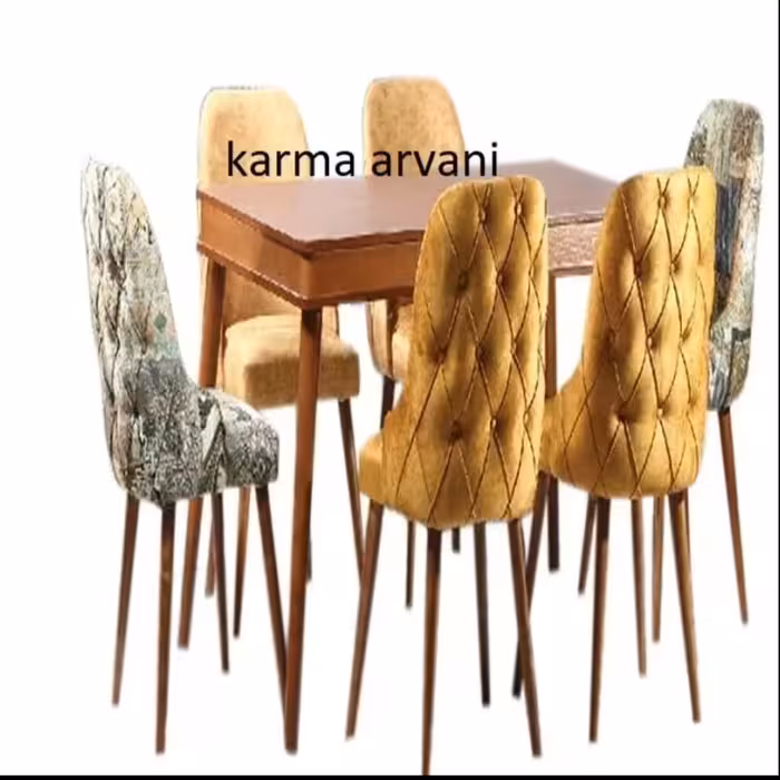 میز ناهارخوری 6 نفره چوبی مدل رویس 03 کرم زرد ارسال باربری و پس کرایه برند کارما