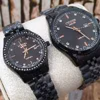 ساعت مچی ست مردانه و زنانه سیتیزن مشکی رنگ عقربه ها رزگلد citizen 