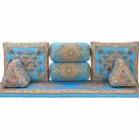 سرویس پشتی ترمه شاه نشین 7 تیکه مدل سلطنتی رنگ فیروزه ای 