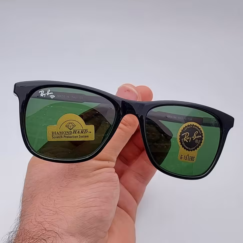 عینک آفتابی مردانه ریبن کائوچویی شیشه سنگ فریم مشکی براق ارسال رایگان 