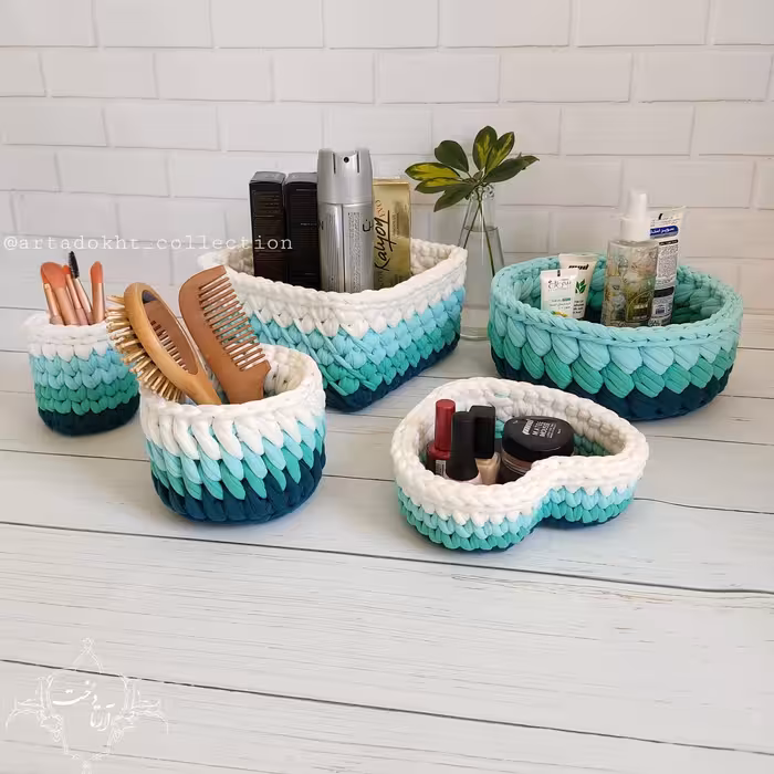 سبد نظم دهنده لوازم آرایشی تریکو ست پنج تکه