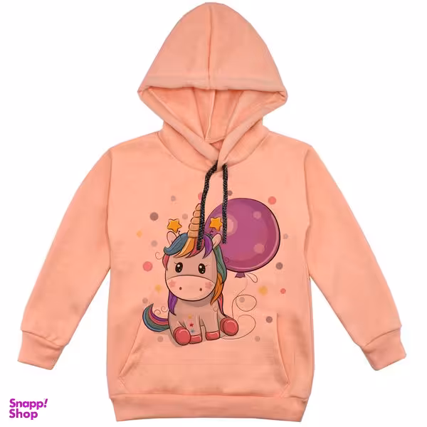 هودی دخترانه مدل تکشاخ بادکنک F27 رنگ گلبهی