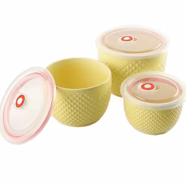 ظروف فریزری سه پارچه سرامیکی  زرد یونیک 