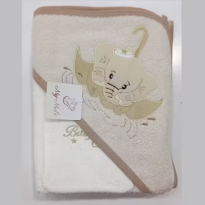 حوله دو تیکه  شیری رنگ طرح فیل