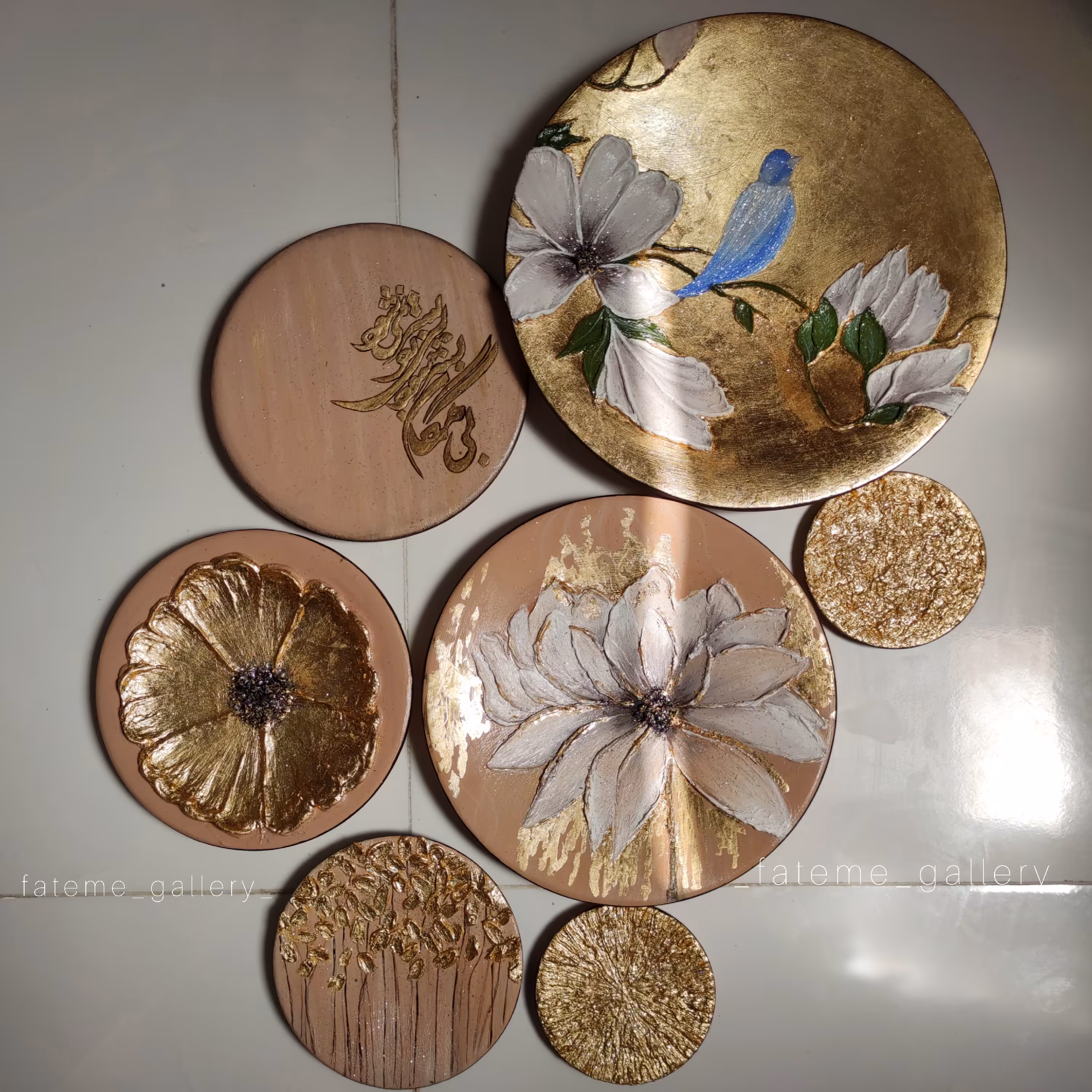 ست دیوارکوب سفالی برجسته باورق طلا