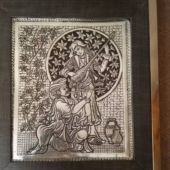 تابلوی قلمزنی روی مس به سبک سیاه قلم 