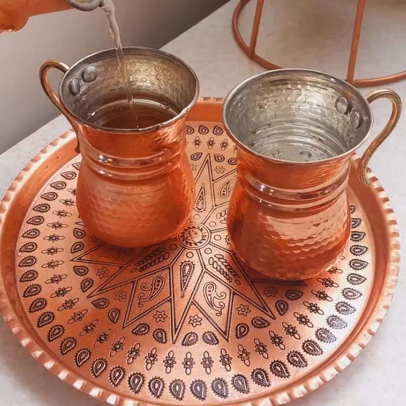 لیوان 2 عددی ترک دسته برنجی ارتفاع 10 دهانه 6.5 مس سرای نمونه