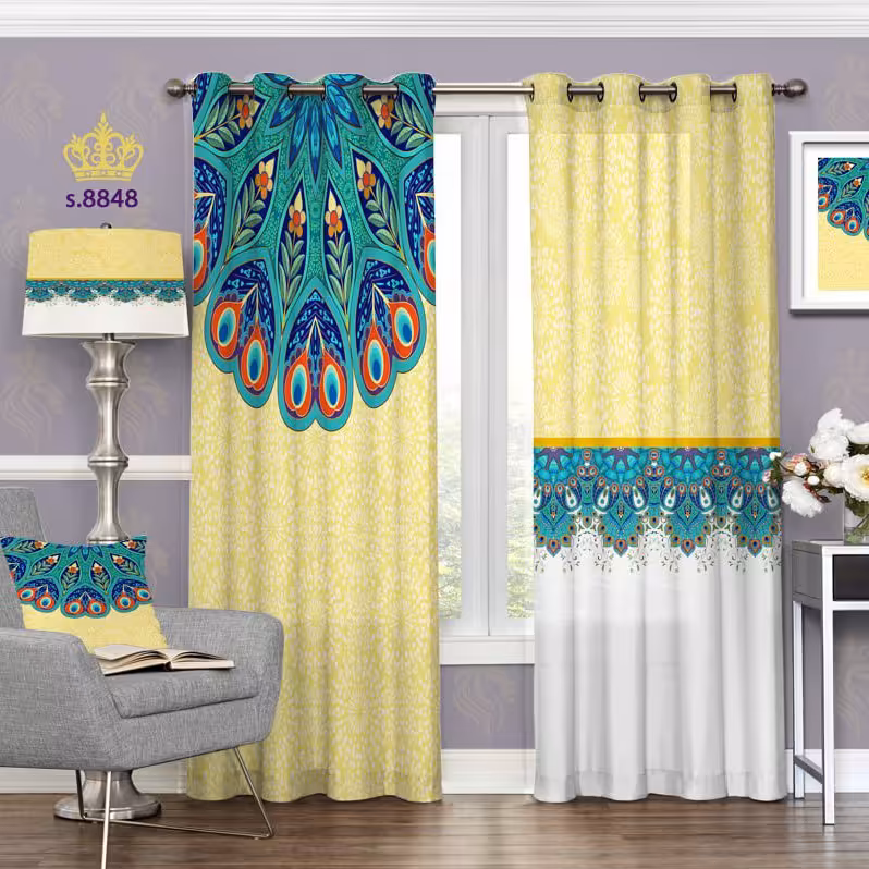 پرده تصویری پذیرایی دو قواره پانچ آماده طرح اسلیمی کد 8848