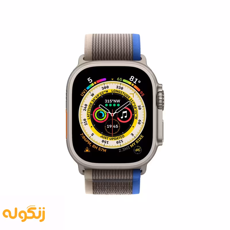 اپل واچ اولترا رنگ تیتانیوم با بند تریل لوپ آبی/خاکستری - سایز 49 میلی‌متر