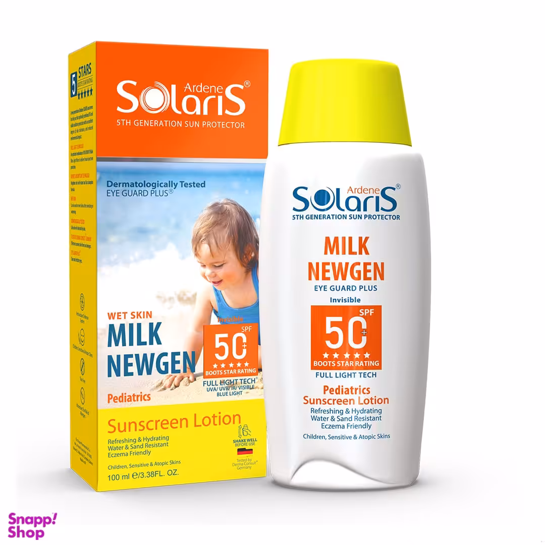 ضد آفتاب واتر ژل کودکان آردن سولاریس مدل Milk Newgen SPF 50 بی رنگ حجم 100 میلی لیتر