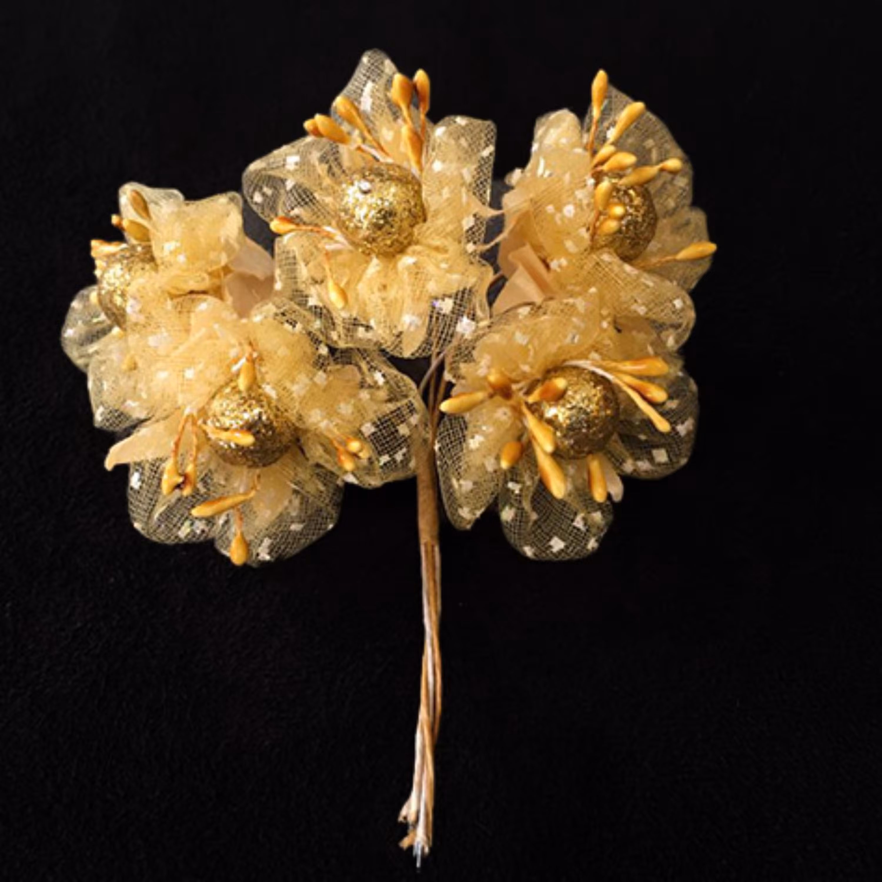 گل تور دار رنگ طلایی 4 دسته 5 عددی