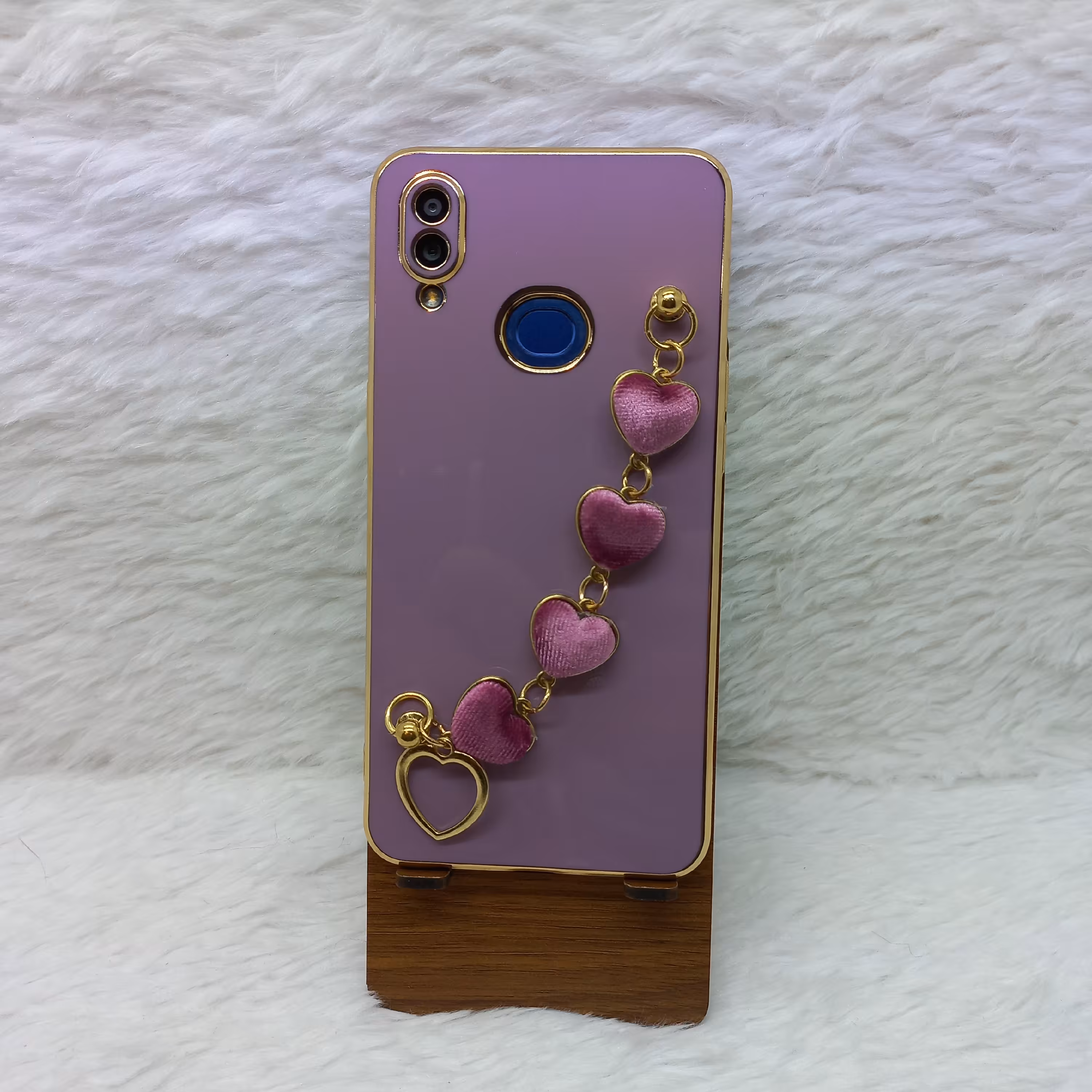 گارد دخترانه گوشی A10s مدل مای کیس زنجیردار قلب مخملی مناسب گوشی سامسونگ A10s رنگ بنفش