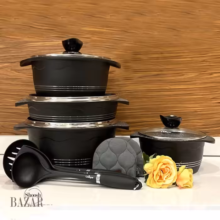 سرویس قابلمه 11 پارچه مشکی بلا یونیک کد 8813