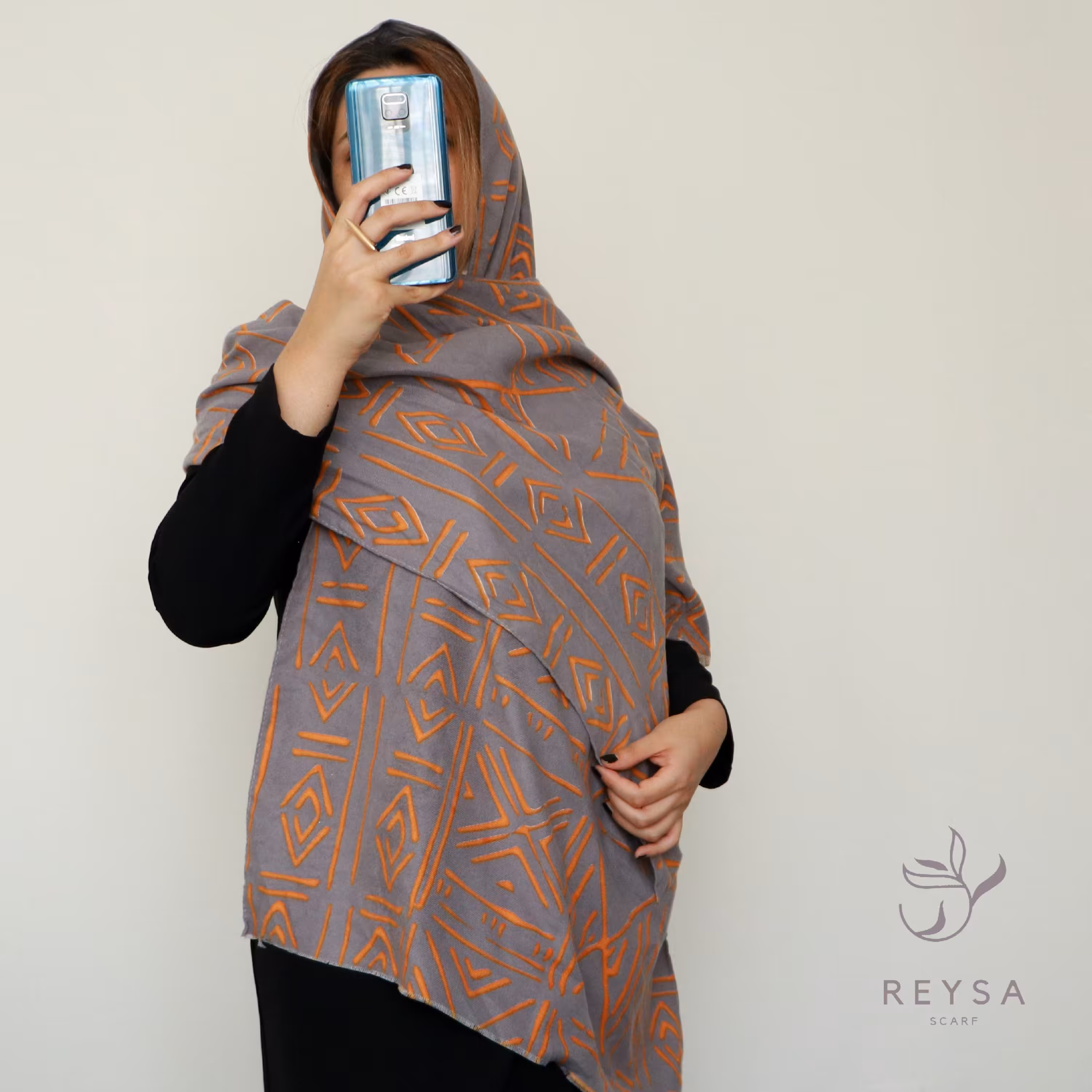 شال طوسی نارنجی موهر