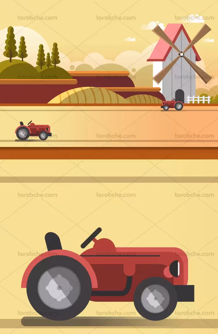 وکتور مزرعه و آسیاب بادی | گرافیک با طعم تربچه
