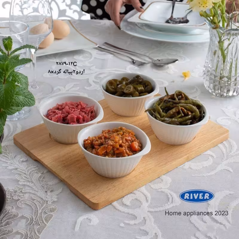 اردو خوری سرامیکی 4پیاله بیضی با سینی چوبی  برند RIVER  کد 12C-2879