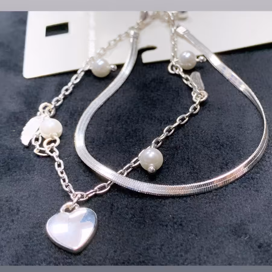 دستبند ترکیبی ماری و قلب مروارید 