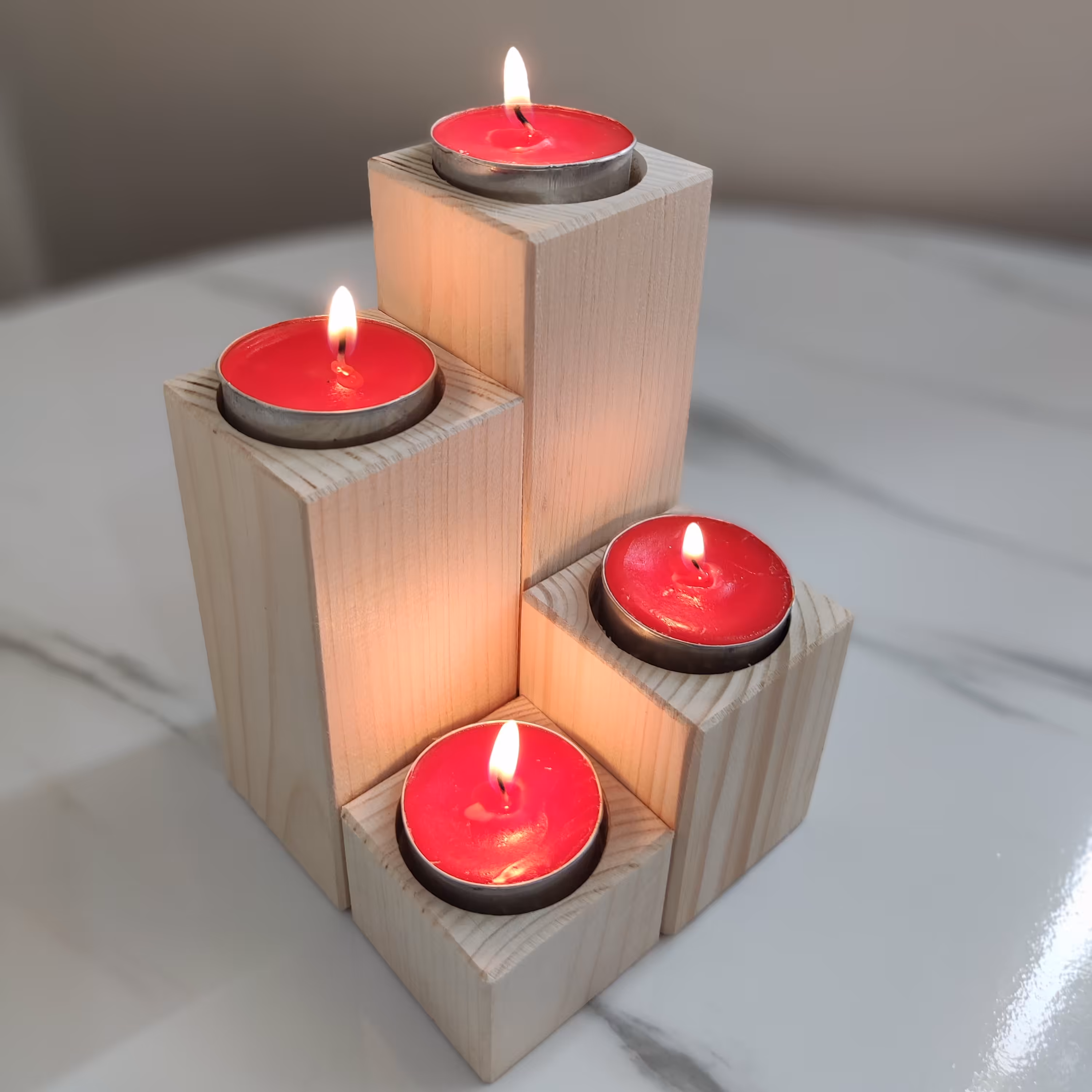 جا شمعی ست چهارتایی چوب روس ارتفاع 14 سانت