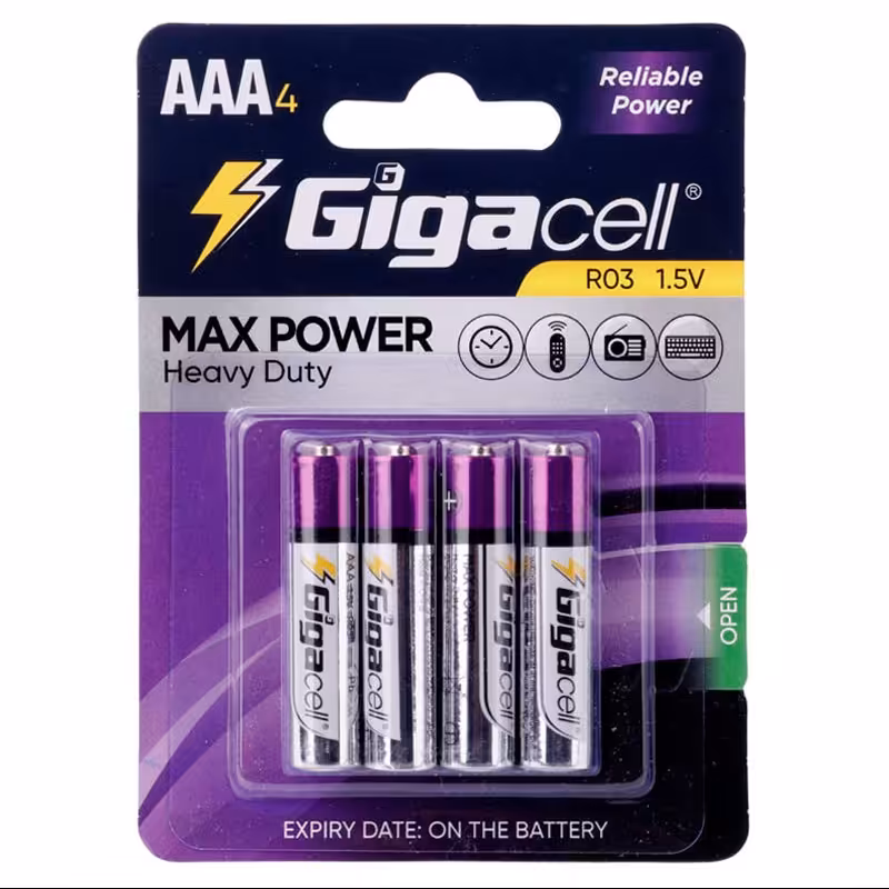 باتری چهارتایی نیم قلمی Gigacell Max Power Heavy Duty R03 1.5V AAA