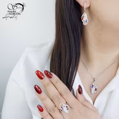 سرویس نقره نگین رنگی با عیار925 کد 13247