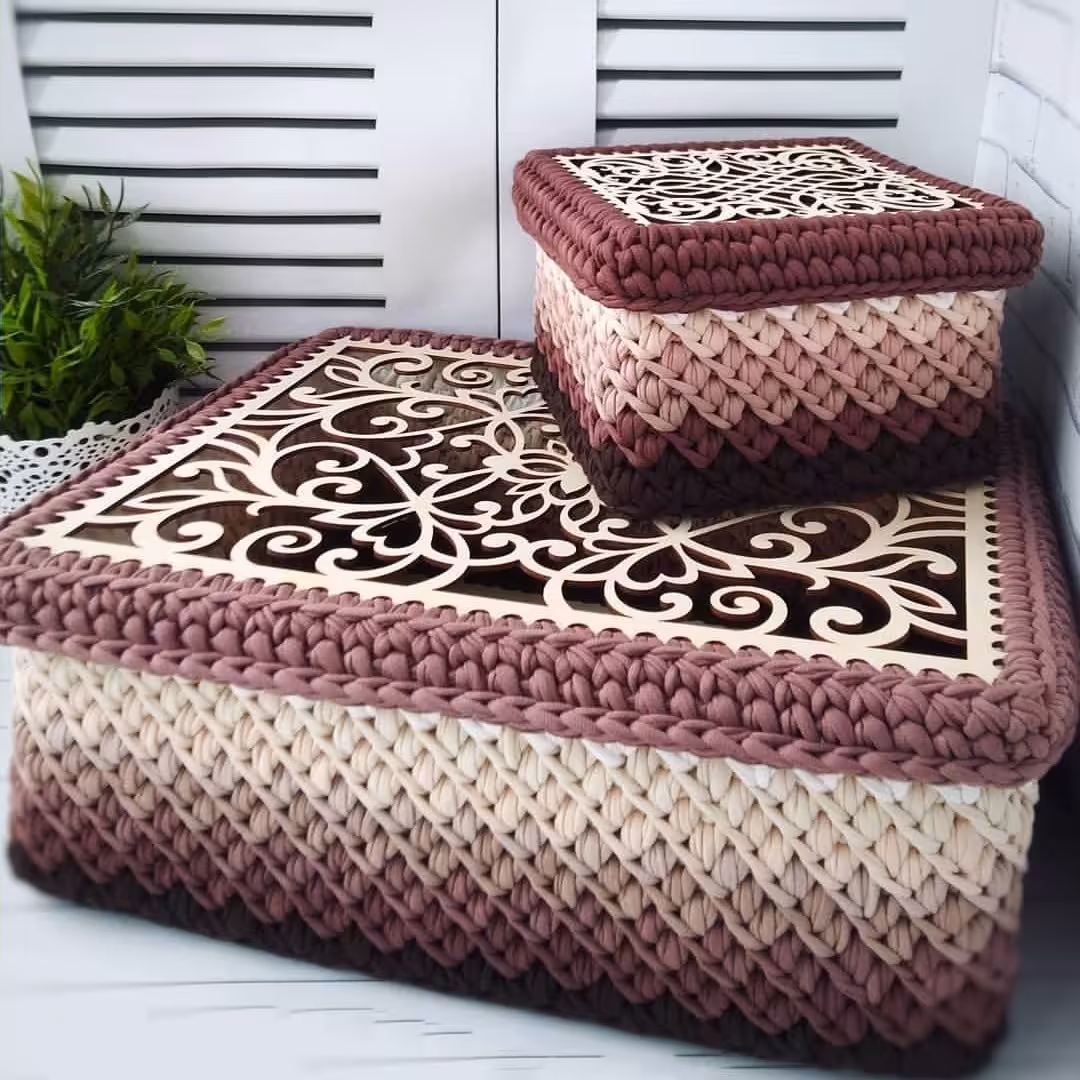 ست دو عددی سبد مستطیل تریکو درب دار