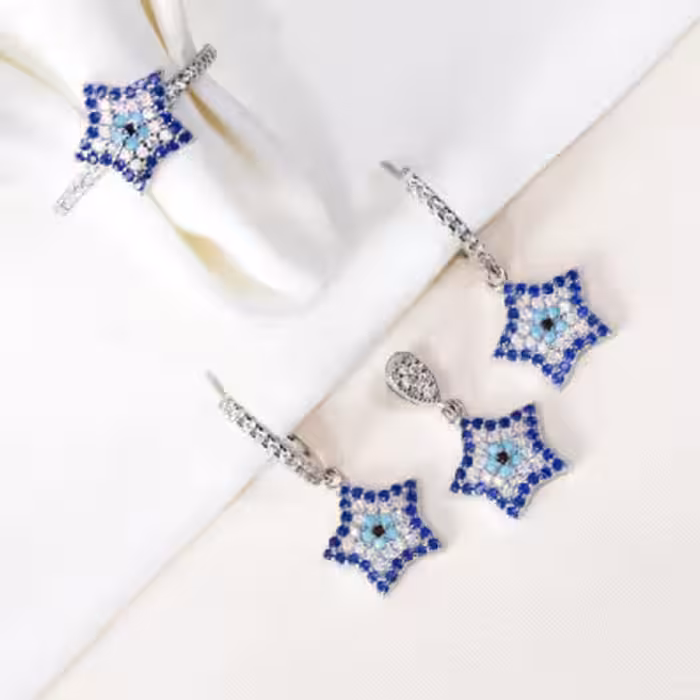 نیم ست نقره چشم و نظر مدل ستاره ای عیار 925 کد 1613