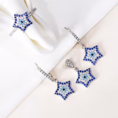 نیم ست نقره چشم و نظر مدل ستاره ای عیار 925 کد 1613