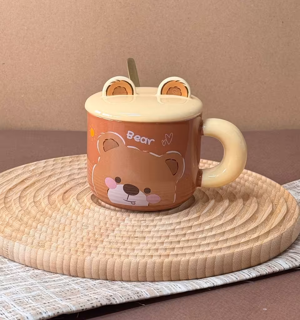 ماگ سرامیکی قاشق و درب دار فانتزی