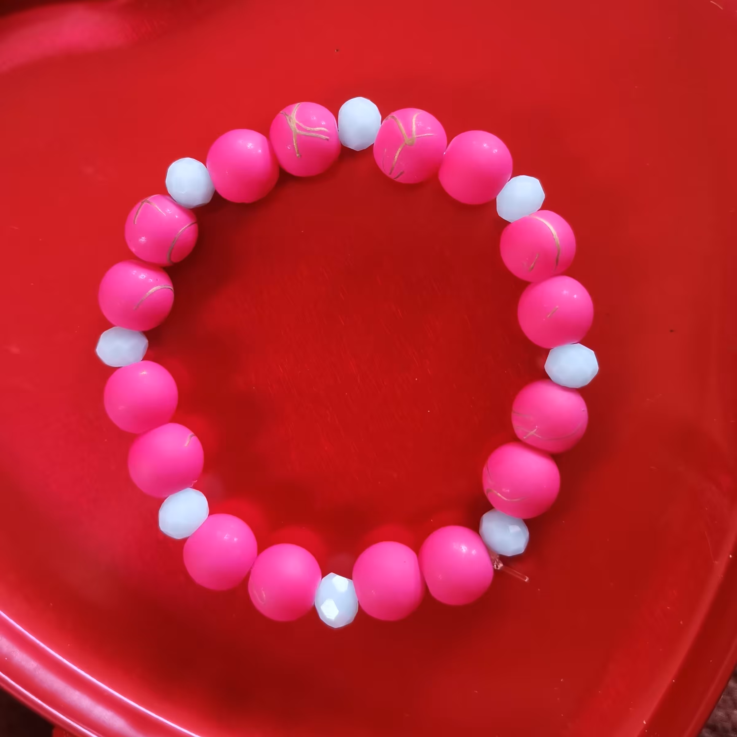 دستبند مروارید صورتی آبی (ارسال رایگان ) 