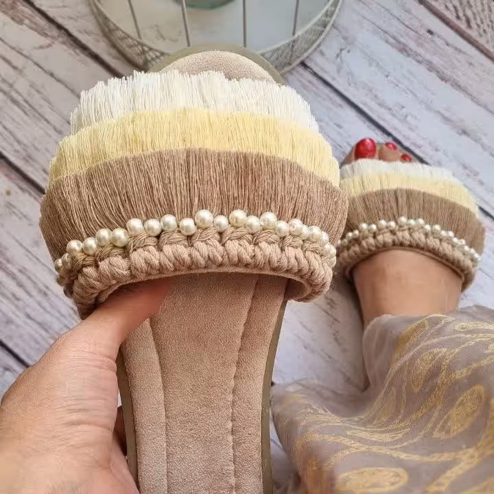 صندل مکرومه با بند مرواریدی