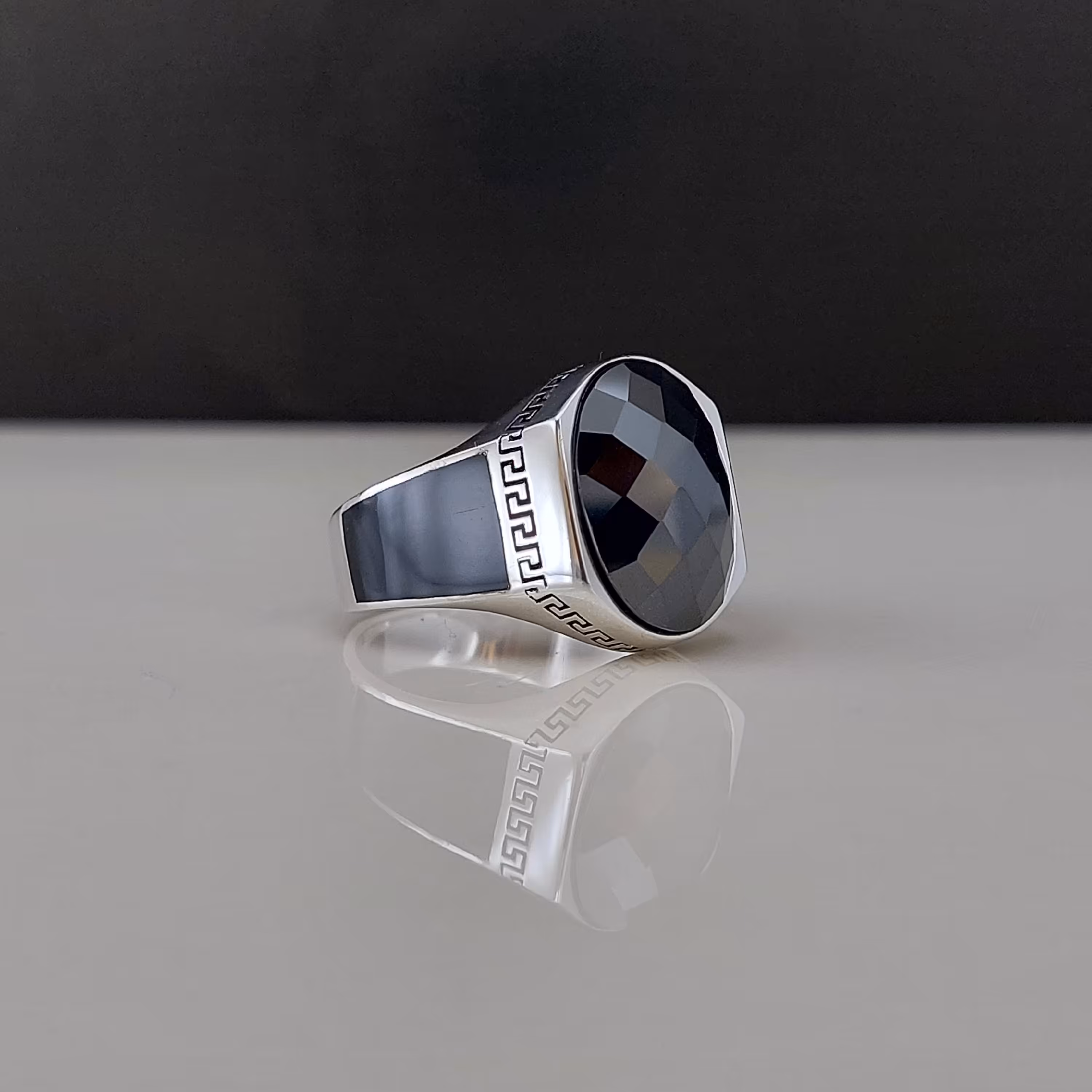 انگشتر نقره عقیق مشکی مردانه کد 0987