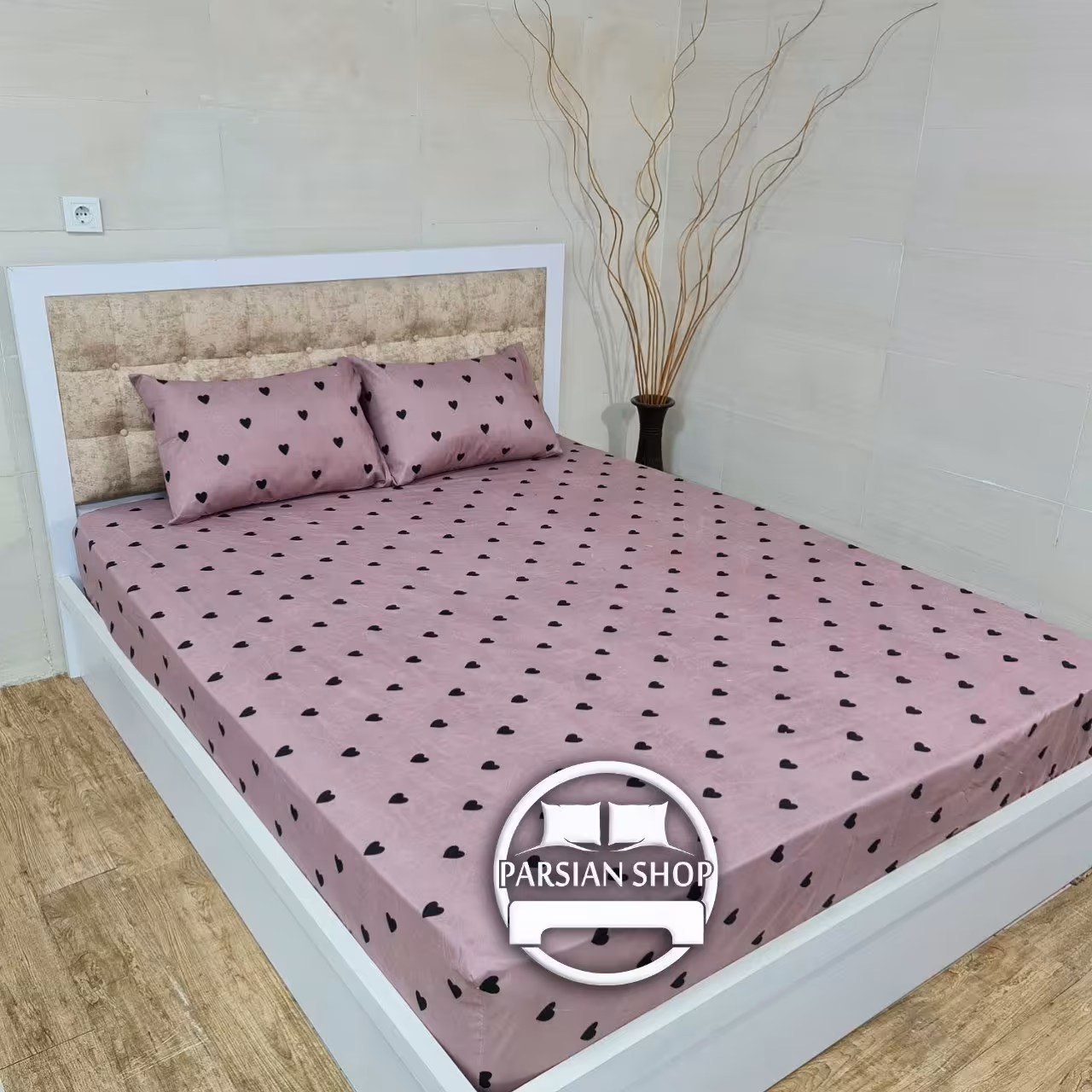 نیم ست ملحفه کشدار خوشخواب  روتختی دونفره طرح قلب  3 تکه نخی ( ملافه کشدوز  ) ارزان عرض 180