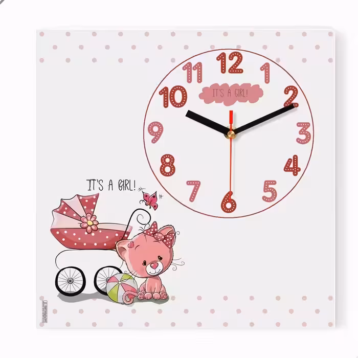 ساعت دیواری کودک طرح گربه و کالسکه کد 8925